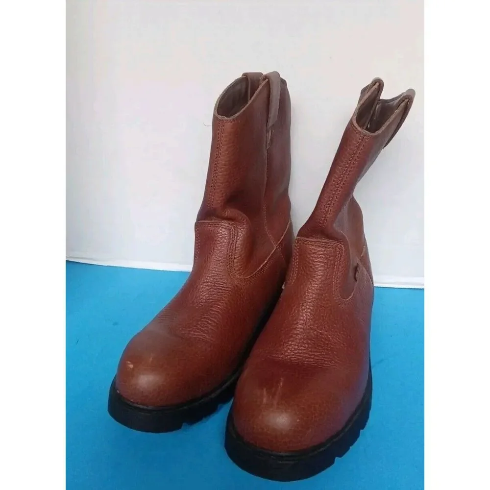 Survivors Mens Brown‎ Leather Steel Toe Waterproof Pull On Work Boots Wellington